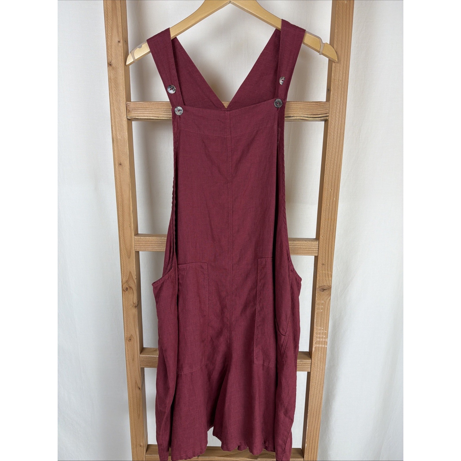 Nwt Kleen Red Oversized Linen Wide Leg Short Jumper Overalls #5-0855 Size Xs